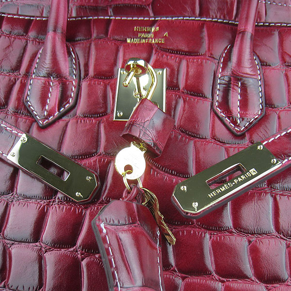 High Quality Fake Hermes Birkin 35CM Crocodile Veins Leather Bag Wine 6089